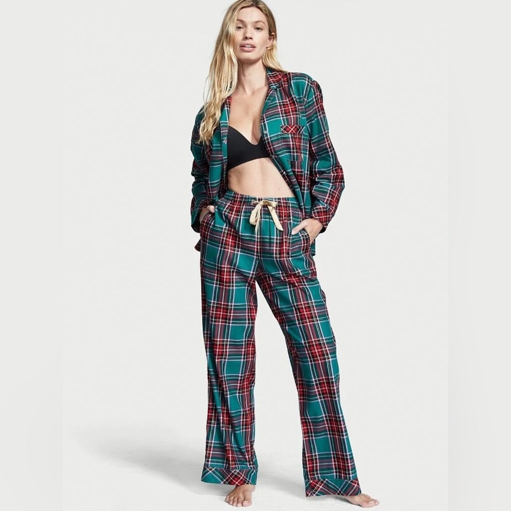 Victoria’s Secret Evergreen Plaid Pajama Set Flannel PJs Small S